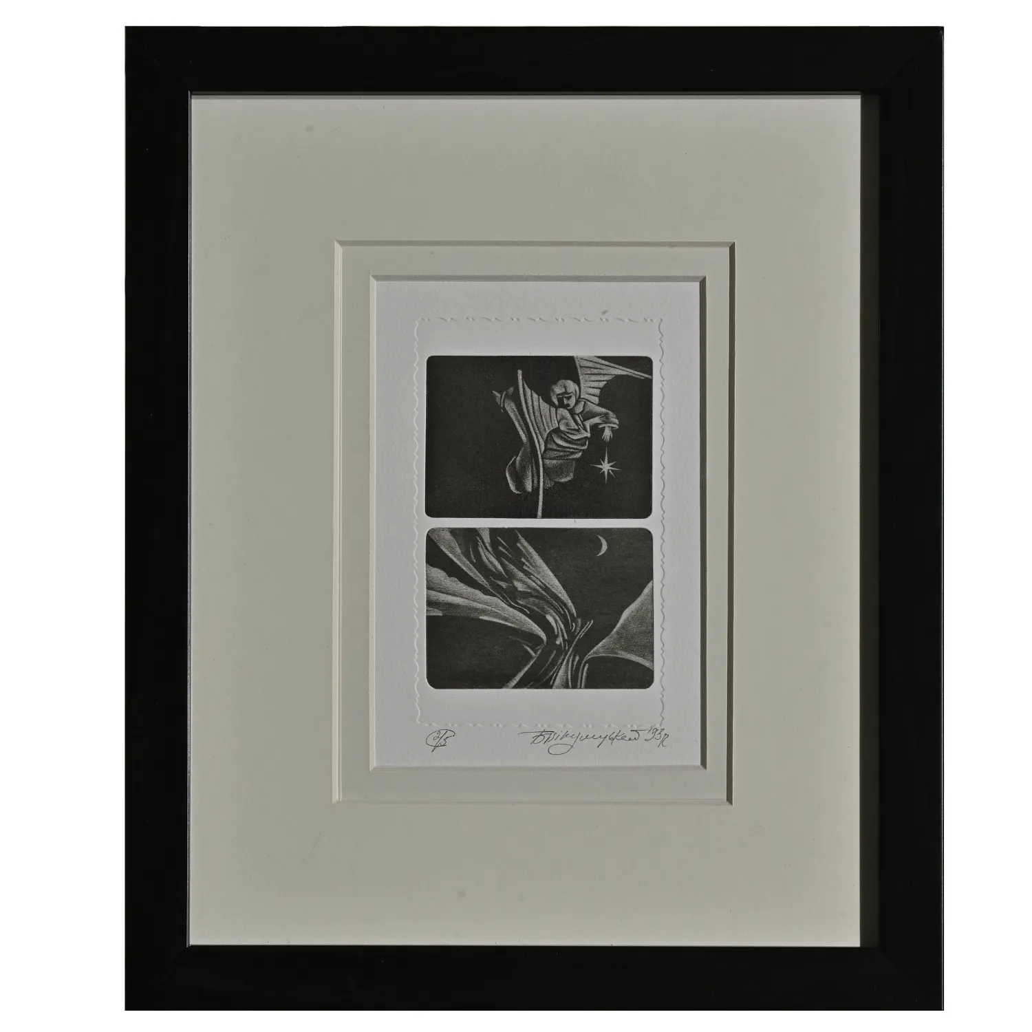 Image of here are the angels by Bohdan Pikulytsky, size: 15 х 10 см, made of меццо-тинто, Graphics medium, part of the 2/5 series, priced at $0