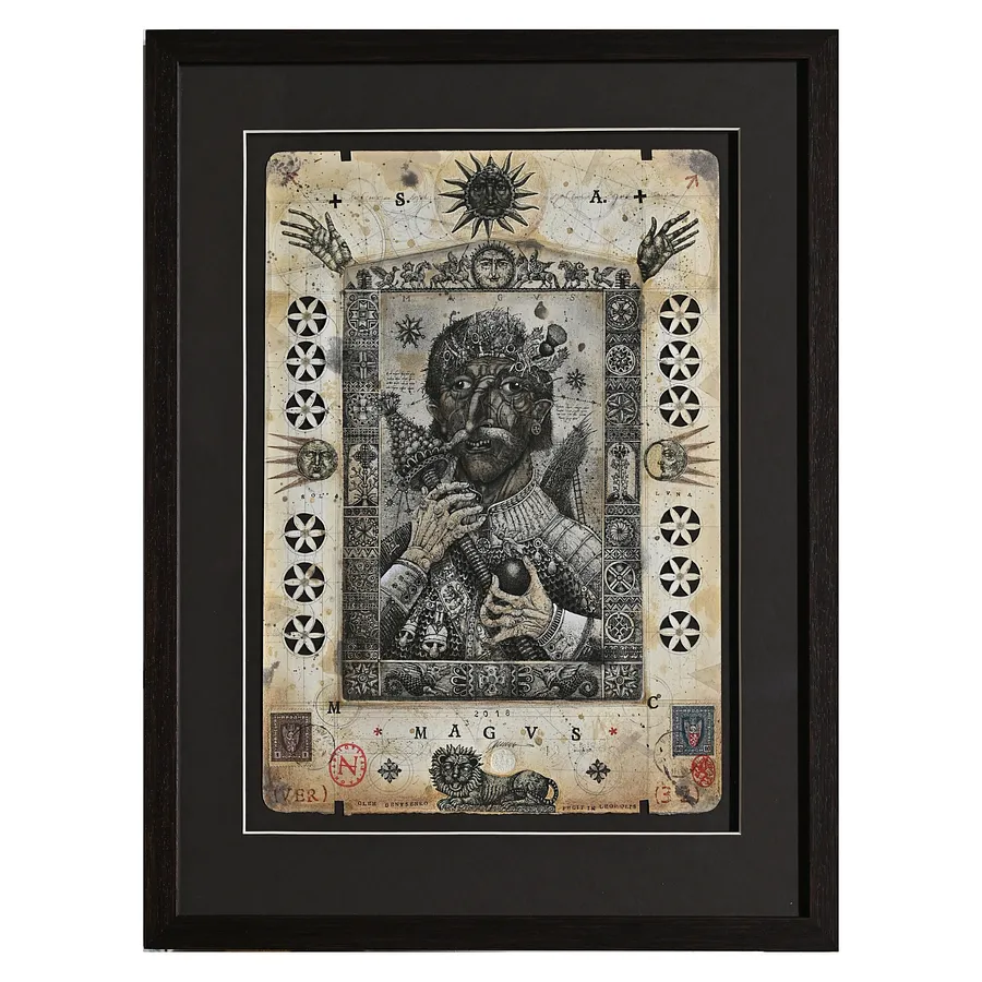 Зображення "Він щось знає" від Денисенко Олег , розмір: 39 х 27 см, матеріали: папір, офорт, аплікація, медіум: Графіка, ціна: $900