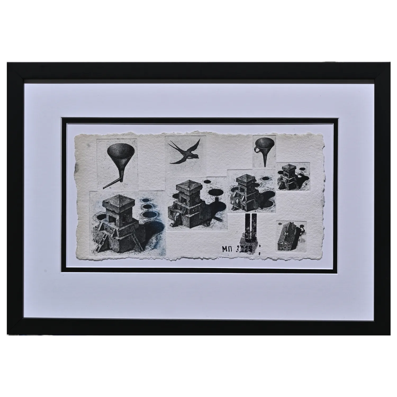 Зображення "З серії "Харківські нотатки 2025"" від Маков Павло, розмір: 14,5 х 29 cм, матеріали: багаторазове інтагліо, папір ручної роботи, медіум: Графіка, ціна: €800