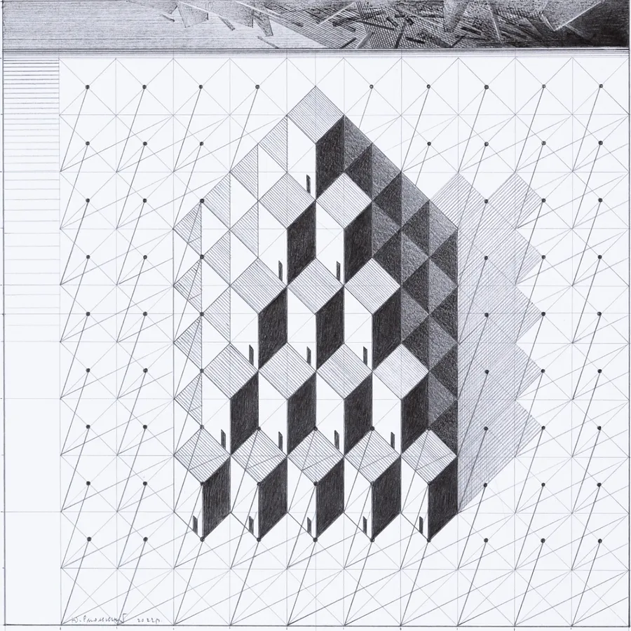 Image of tower by Smolsky Yuriy, size: 22 х 22 см, made of paper, graphite, Graphics medium, priced at $500
