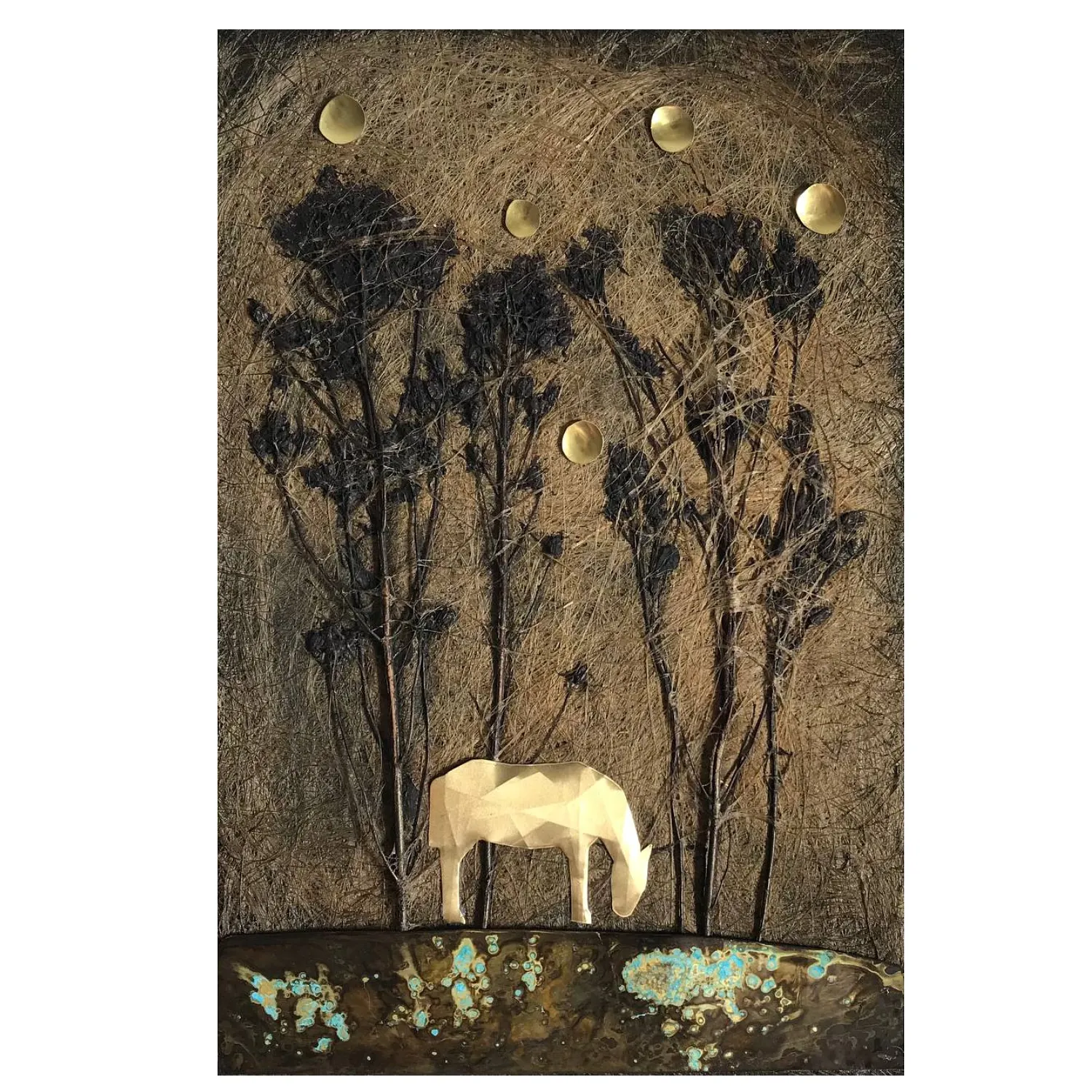 Image of under the stars by Tkachuk Yaroslava, size: 30 х 20 см, made of herbarium, flax fiber, plant-based textiles, brass, author's technique  medium, priced at $250