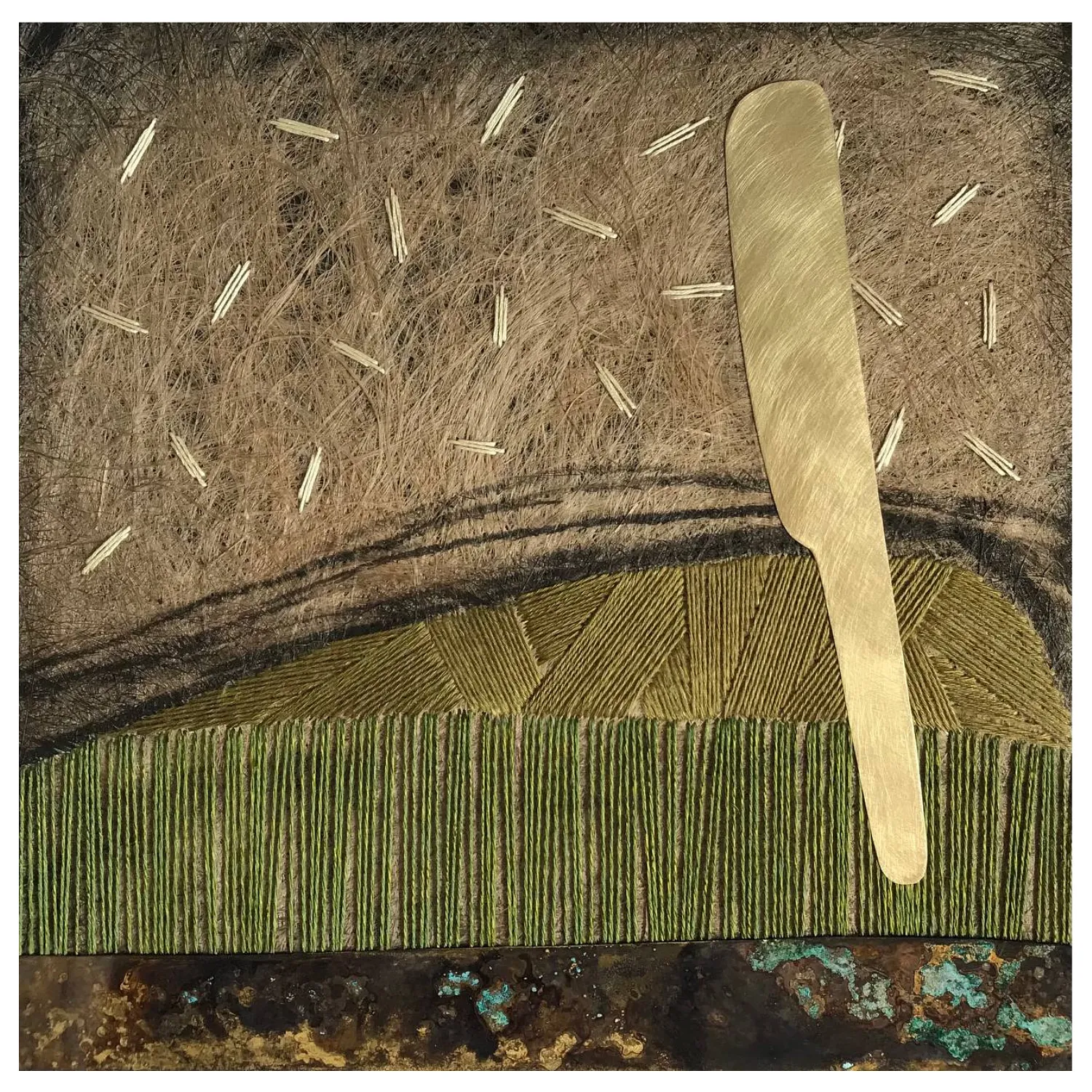 Image of perception by Tkachuk Yaroslava, size: 30 х 30 см, made of flax fiber, cotton, brass, author's technique  medium, priced at $250