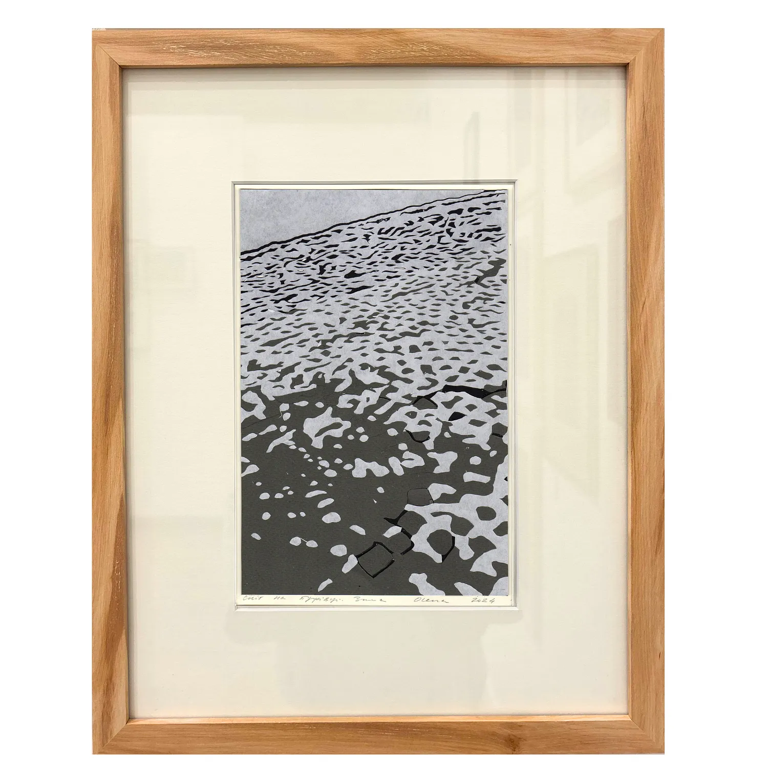 Image of snow on the cobblestone  by Olena Turyanska, size: 16 х 24,5 см, made of paper, cutting, appliqué, priced at $500