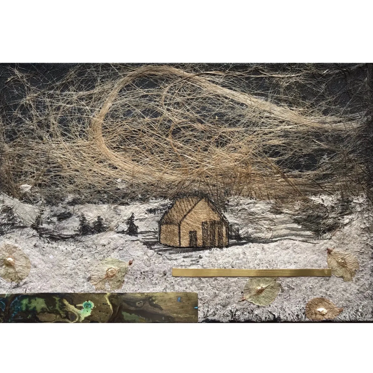 Image of landscape by Tkachuk Yaroslava, size: 20 х 30 см, made of flax fiber, paper, brass, acrylic, author's technique  medium, priced at $250