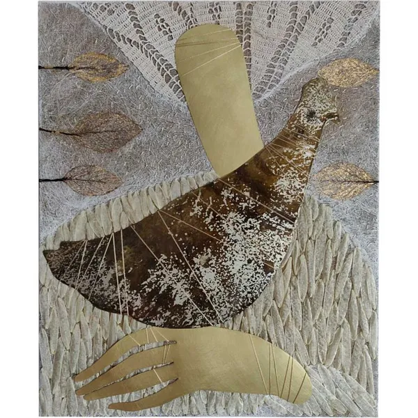 Image of "Coziness" by Tkachuk Yaroslava, size: 55x45 cm, made of linen, silk, ribbon, acrylic, oxidized German silver, brass., Textile Art medium, priced at $0