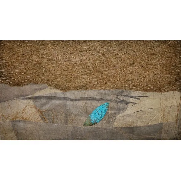 Image of "Grain" by Tkachuk Yaroslava, size: 25x45 cm, made of oxidized brass, natural plant fiber, ribbon, acrylic, Textile Art medium, priced at $0