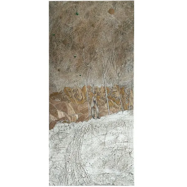 Image of "Walk" by Tkachuk Yaroslava, size: 125x57 cm, made of Linen, recycled paper, silk, acrylic, nickel silver, Textile Art medium, priced at $0