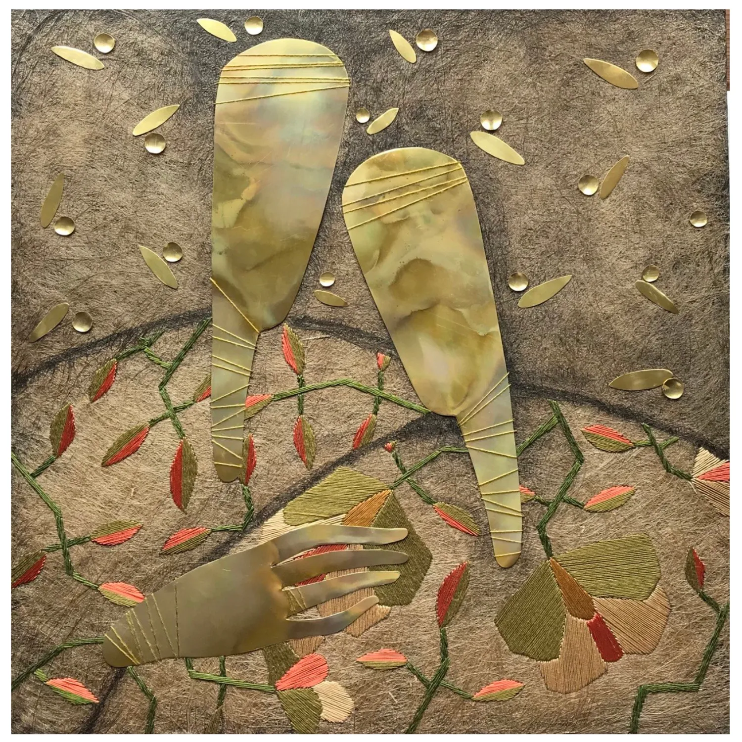 Image of About usю From the series "Family photos" by Tkachuk Yaroslava, size: 60 х 60 см, made of flax fiber, silk, acrylic, brass, author's technique  medium, priced at $650