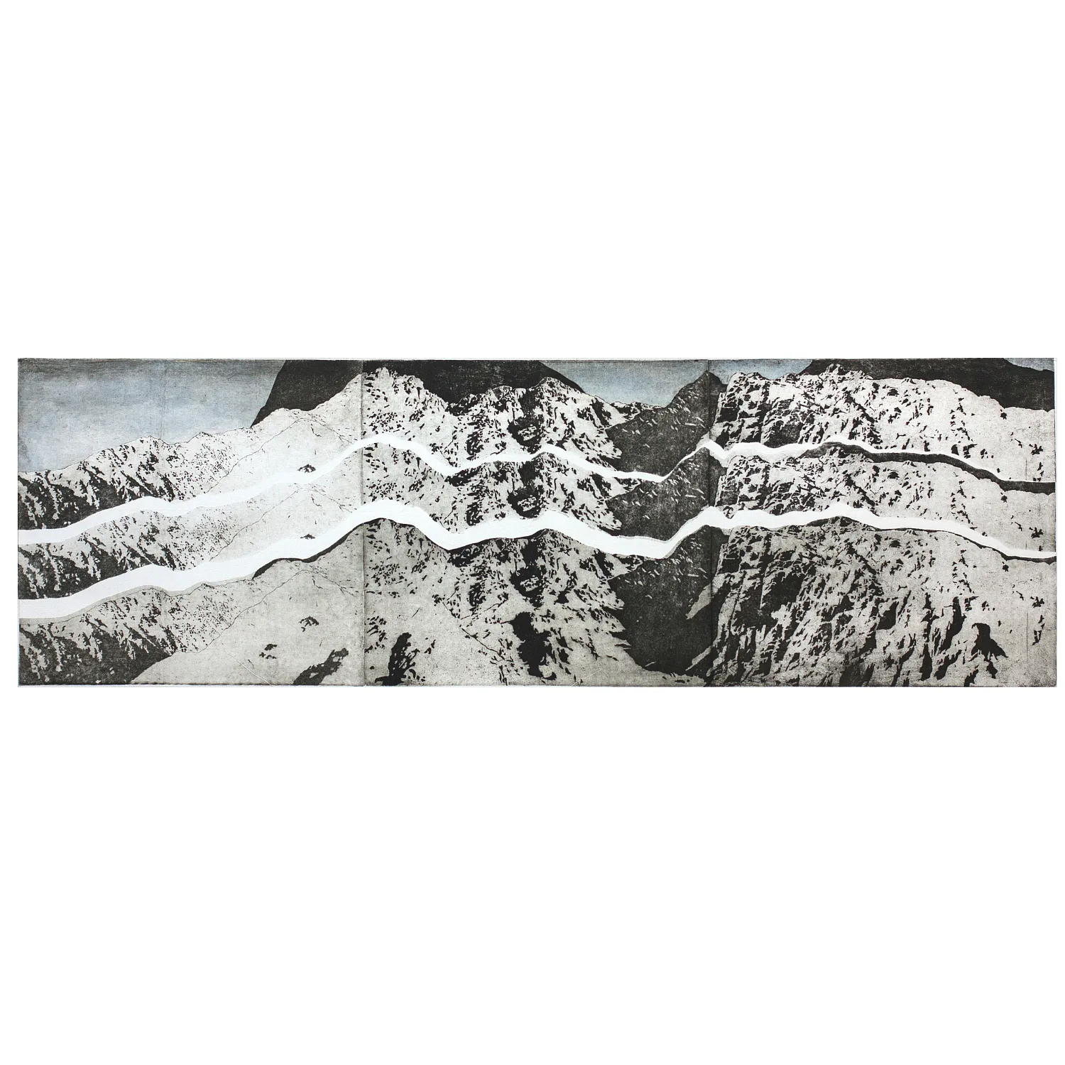 Image of There are mountains beyond the mountains by Stratiychuk Oksana, size: 28,5 х 91 см, made of etching, watercolor, Graphics medium, priced at $800