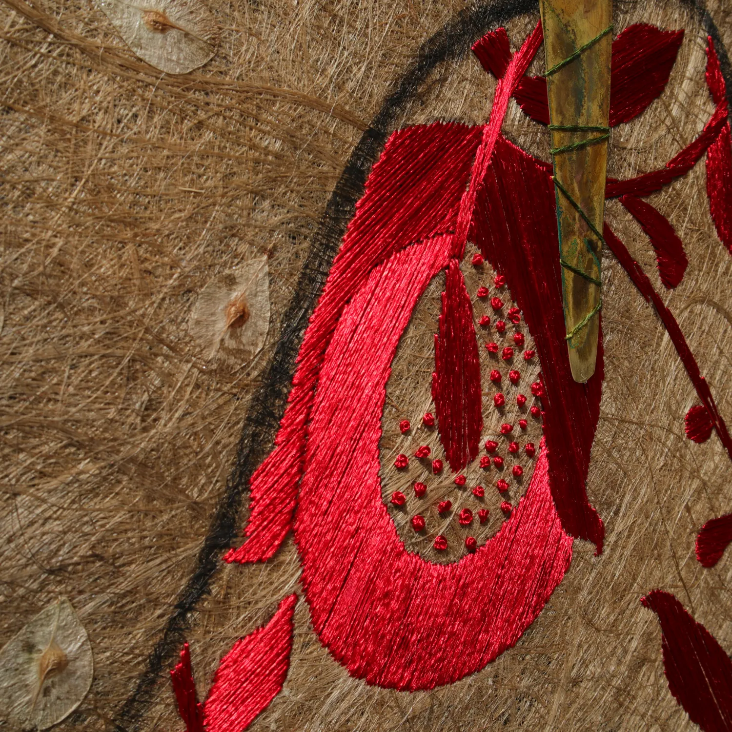 Image of Memory by Tkachuk Yaroslava, size: 80 х 35, made of flax fiber, silk, acrylic, oxidised brass, author's technique  medium, priced at $600 Photo 3 of 3.