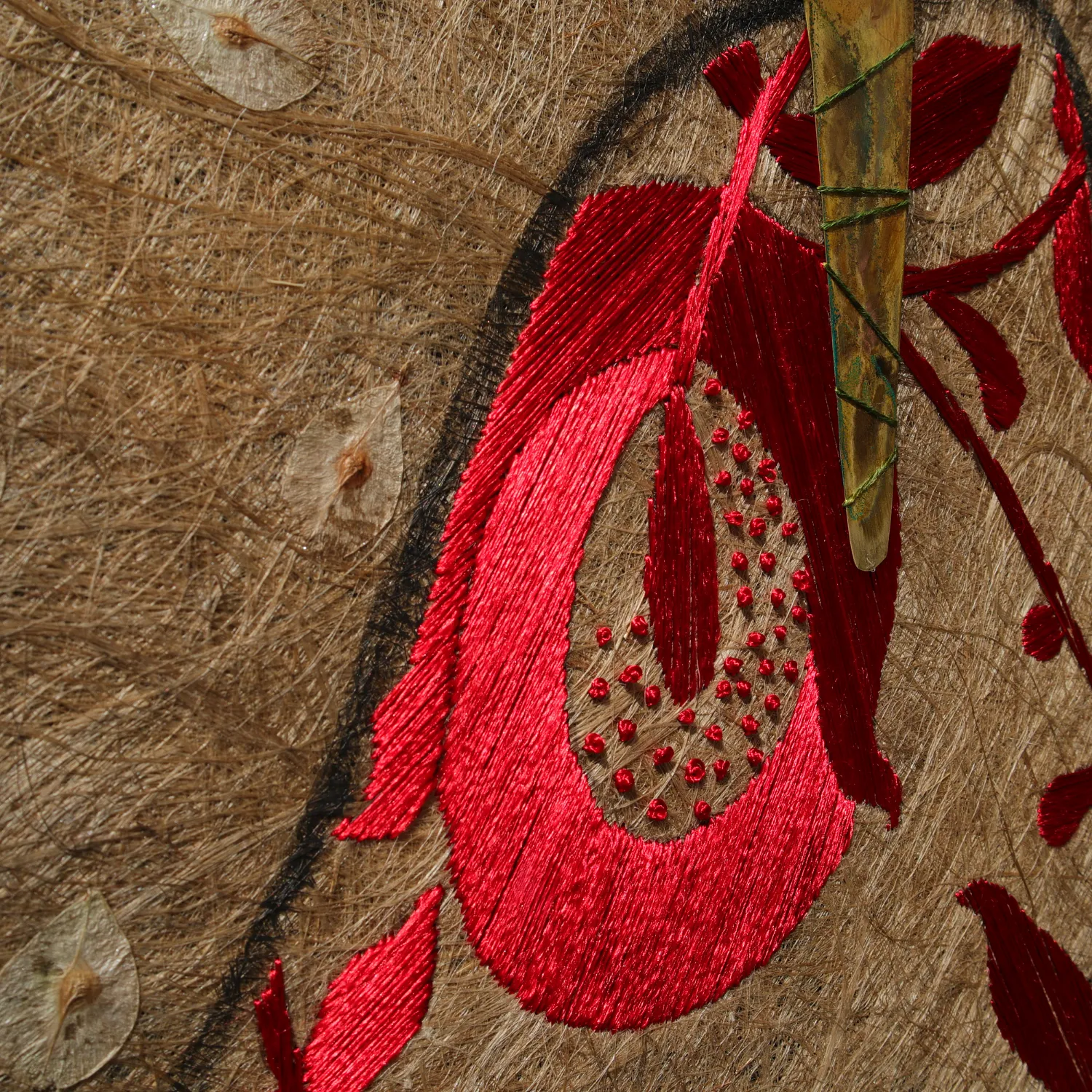 Image of Memory by Tkachuk Yaroslava, size: 80 х 35, made of flax fiber, silk, acrylic, oxidised brass, author's technique  medium, priced at $600 Photo 3 of 3.