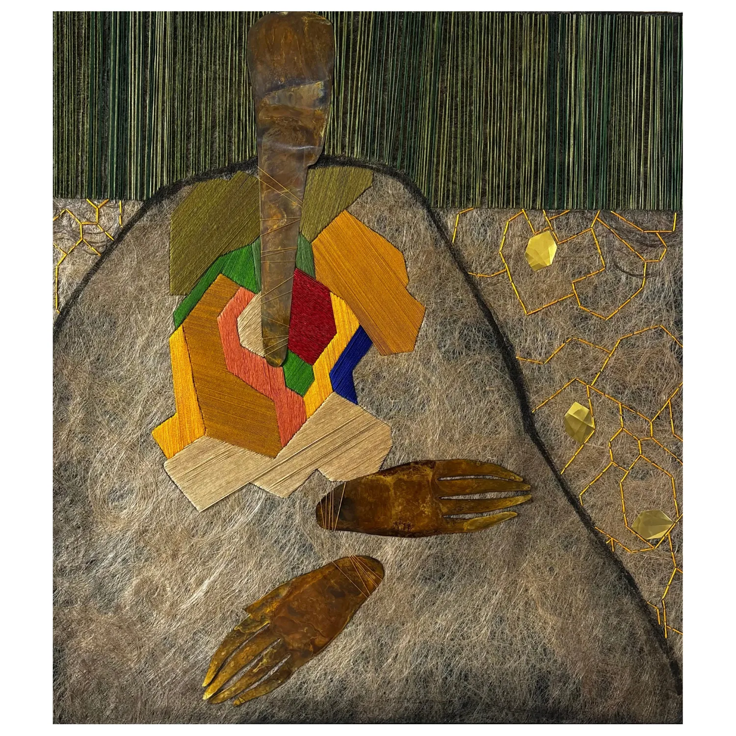 Image of the couple. he by Tkachuk Yaroslava, size: 90 х 80 см, made of flaх fiber, cotton, acrylic, brass, author's technique  medium, priced at $1100