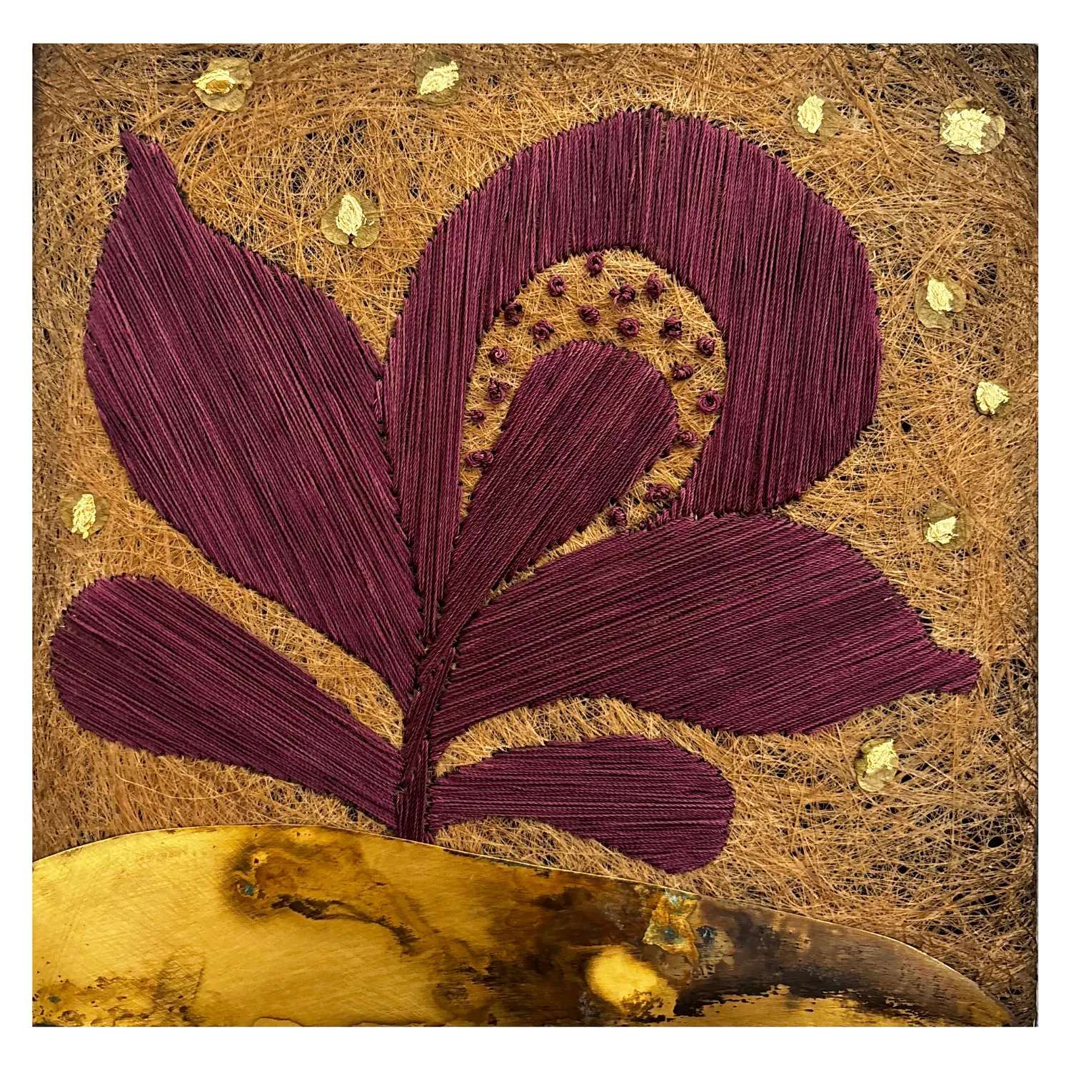 Image of from the series "a flower" by Tkachuk Yaroslava, size: 20 х 20 см, made of flaх fiber, silk, acrylic, oxidized brass, author's technique  medium, priced at $200