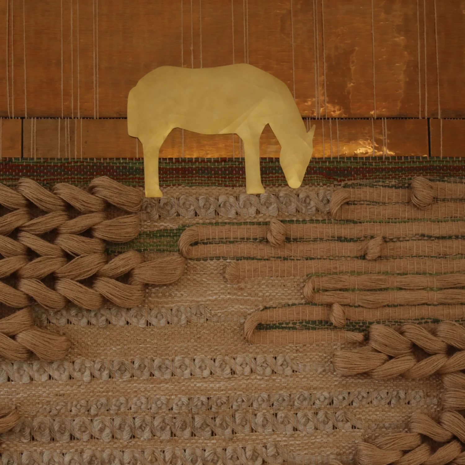 Image of horizon  by Tkachuk Yaroslava, size: 170 х 220 см, made of tapestry, vintage linen yarn, jute, bronze, brass, Textiles medium, priced at $6500 Photo 4 of 5.