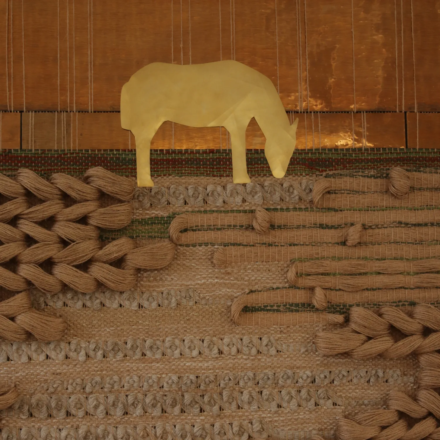 Image of horizon  by Tkachuk Yaroslava, size: 170 х 220 см, made of tapestry, vintage linen yarn, jute, bronze, brass, Textiles medium, priced at $6500 Photo 4 of 5.