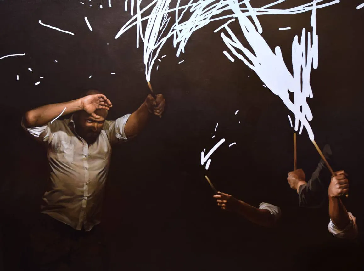 Зображення "Битва Прометеїв" від Коваль Юрій, розмір: 160х120 см, матеріали: Олія, полотно., медіум: Живопис, ціна: $3000