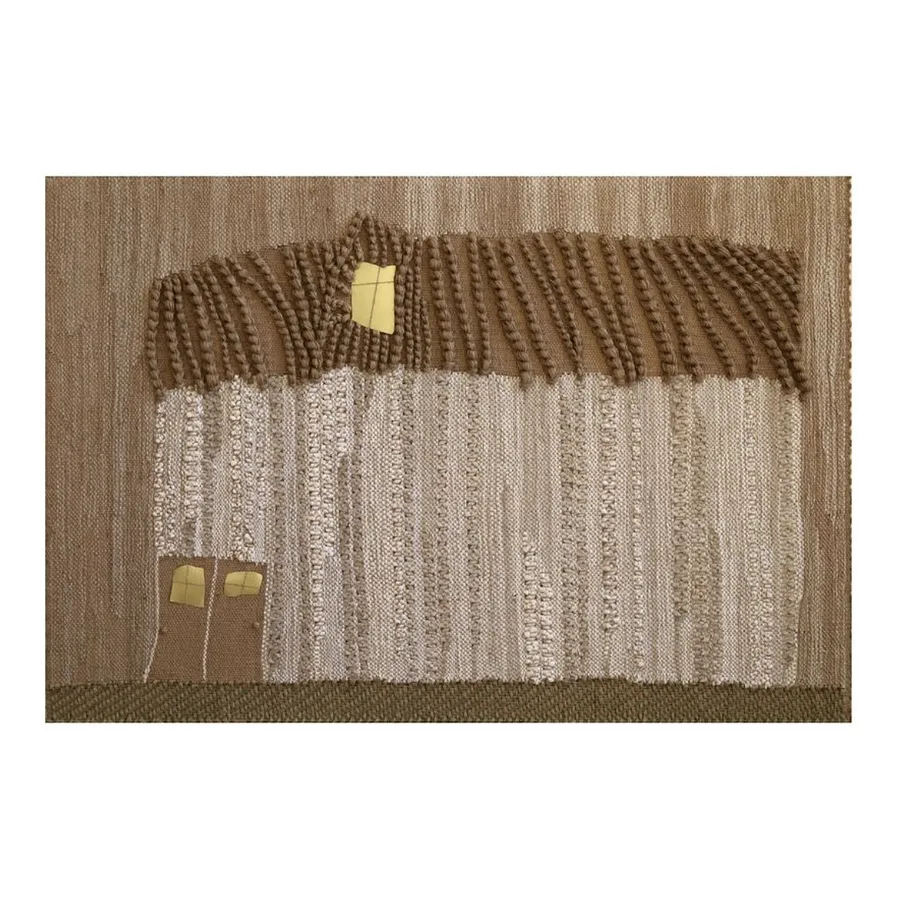 Image of Hut by Tkachuk Yaroslava, size: 110х165, made of Tapestry, hand weaving, linen, silk, brass, Textiles medium, priced at $5000