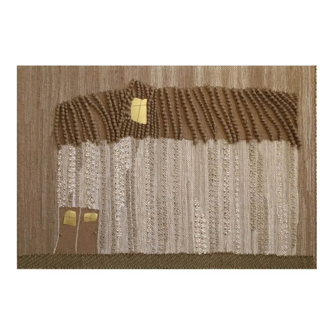 Image of Hut by Tkachuk Yaroslava, size: 110х165, made of Tapestry, hand weaving, linen yarn, silk, brass, Textiles medium, priced at $5000