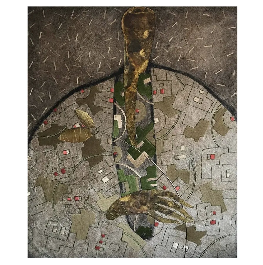 Image of Beloved by Tkachuk Yaroslava, size: 99х84, made of linen, cotton, silk, oxidized brass, Textiles medium, priced at $1500