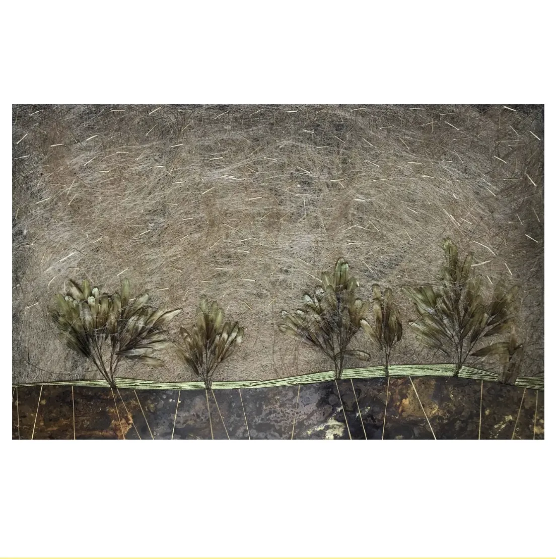 Image of Garden by Tkachuk Yaroslava, size: 35х55, made of flax fiber, silk, oxidized brass, author's technique  medium, priced at $300