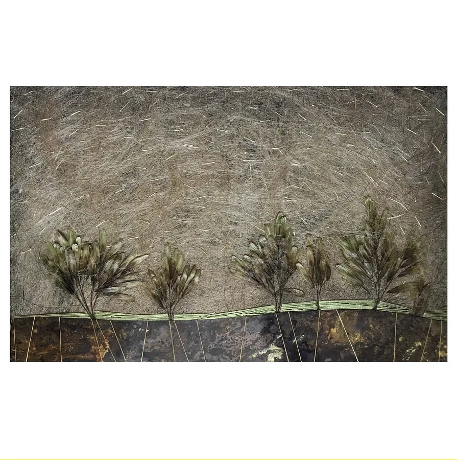 Image of Garden by Tkachuk Yaroslava, size: 35х55, made of linen, silk, oxidized brass, Textiles medium, priced at $300