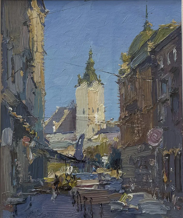 Image of Lviv. View of the Cathedral Church by Smolsky Yuriy, size: 20 х 17,5 cм, made of cardboard, oil, Painting medium, priced at $150