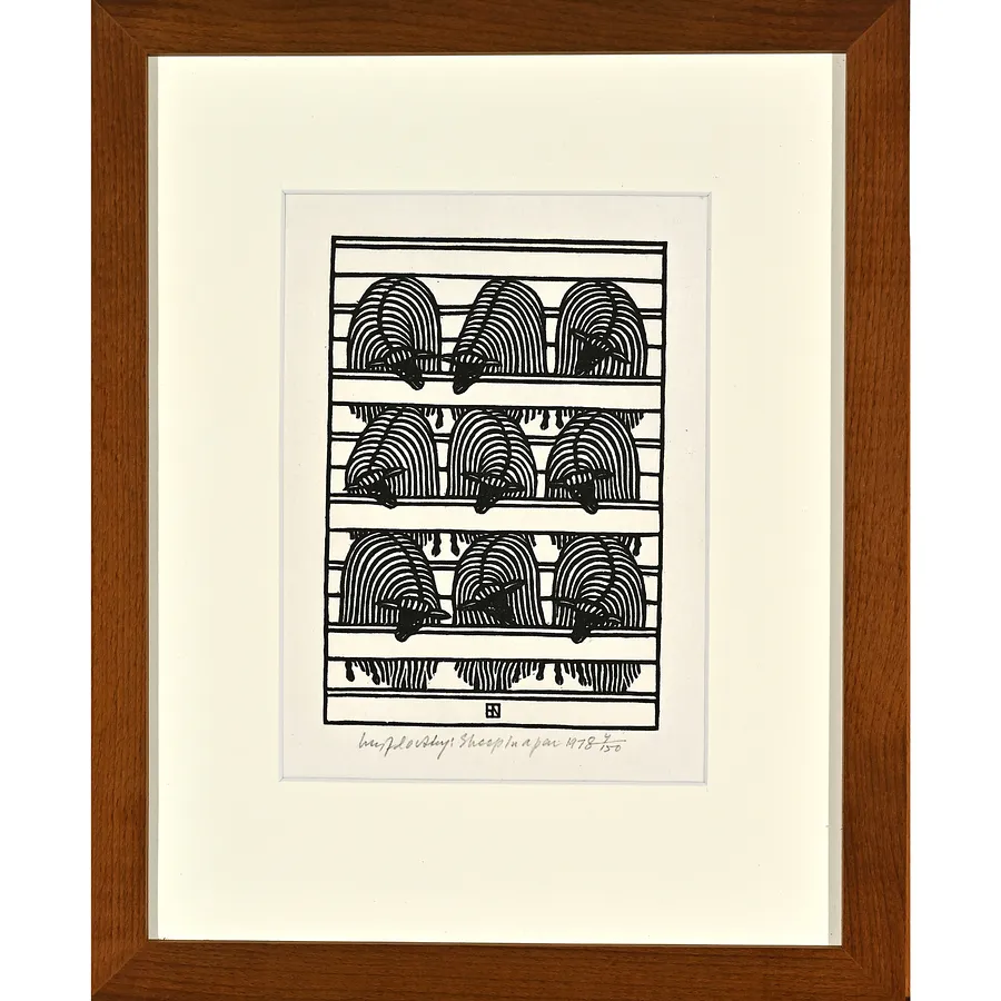 Image of Sheep in a Pen by Hnizdovsky Jacques , size: 17х11,4 см, made of woodcut, Woodcut medium, part of the 4/150 series, priced at $1900