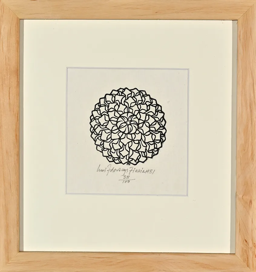 Image of Zinnia by Hnizdovsky Jacques , size: 8х8 см, made of woodcut, Woodcut medium, priced at $600