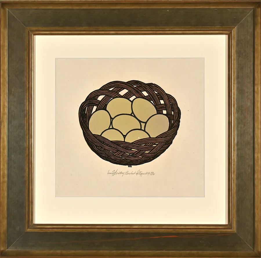 Image of Basket of Eggs by Hnizdovsky Jacques , size: 15х20, made of woodcut, Woodcut medium, part of the 51/100 series