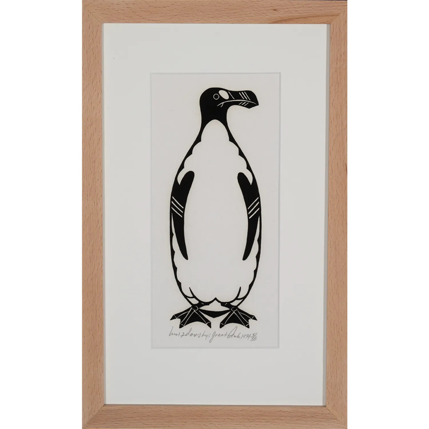 Image of Great Auk by Hnizdovsky Jacques , size: 17 х 13 см, made of woodcut, Woodcut medium, part of the 39/80 series, priced at $1000