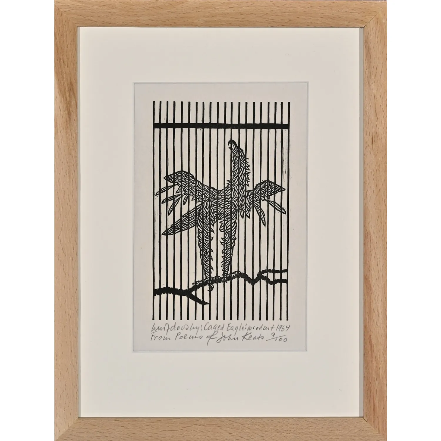 Image of Caged Eagle by Hnizdovsky Jacques , size: 22 х 14 см, made of woodcut, Woodcut medium, part of the 5/100 series, priced at $1000