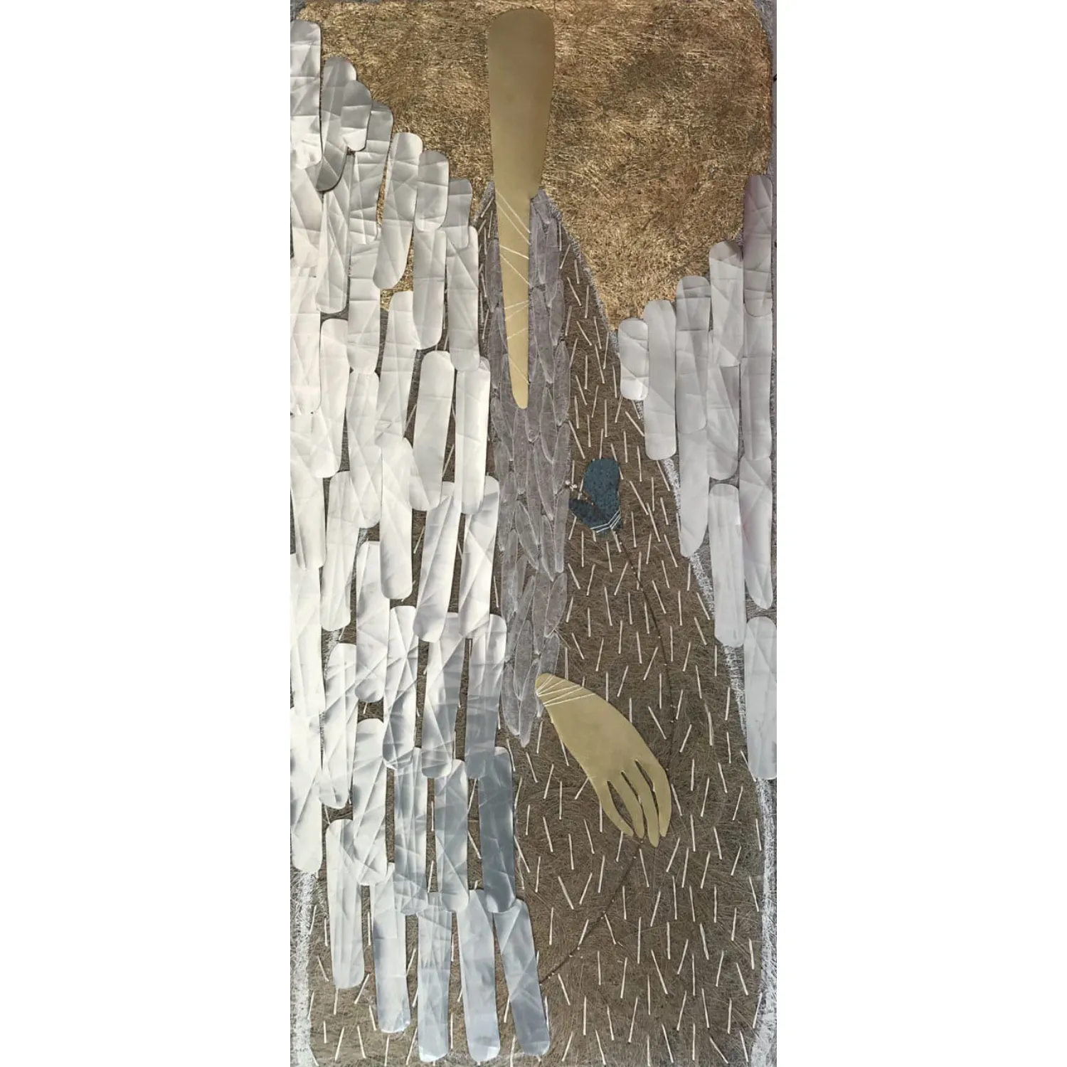 Image of Angel by Tkachuk Yaroslava, size: 75 х 35 cм, made of linen, silk, ribbon, brass, recycled aluminum, Textiles medium, part of the 51/100 series, priced at $550