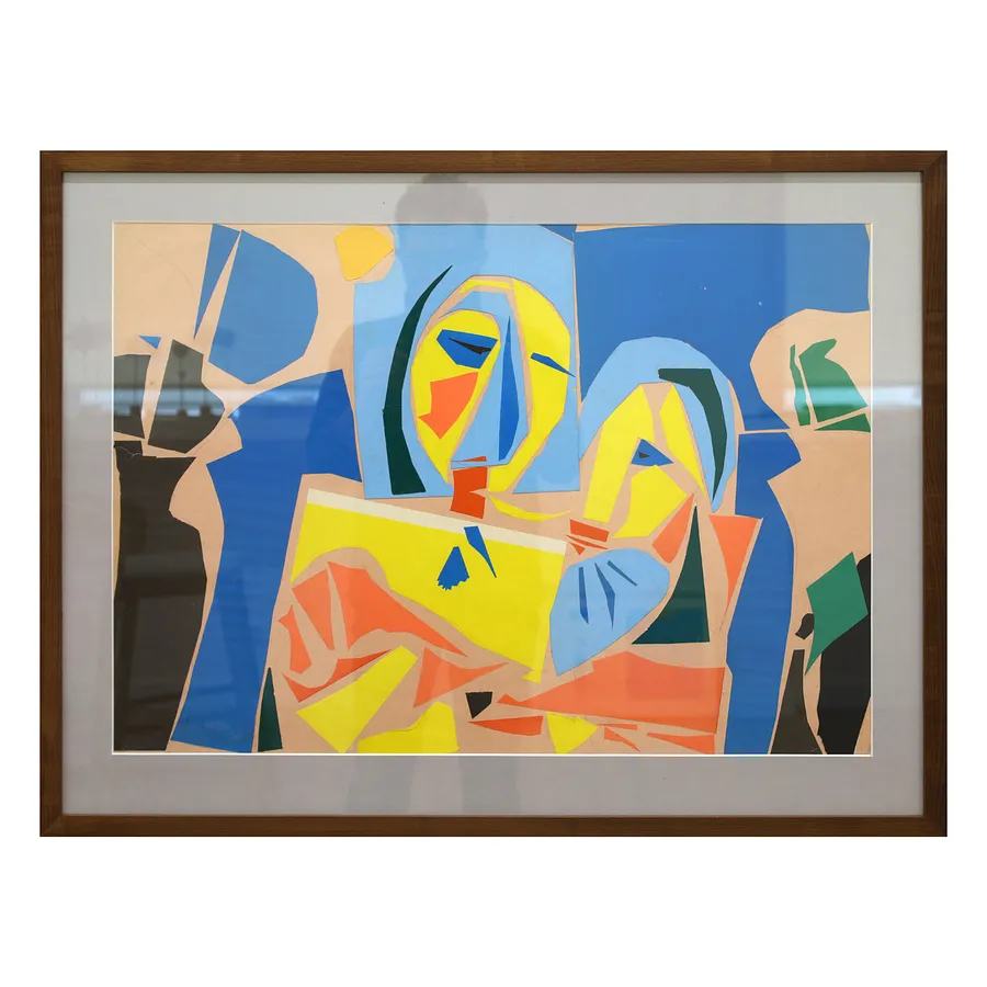 Image of Mother with child by Loboda Volodymyr, size: 49 х 69 см, made of сolored paper, аppliqué, priced at $650