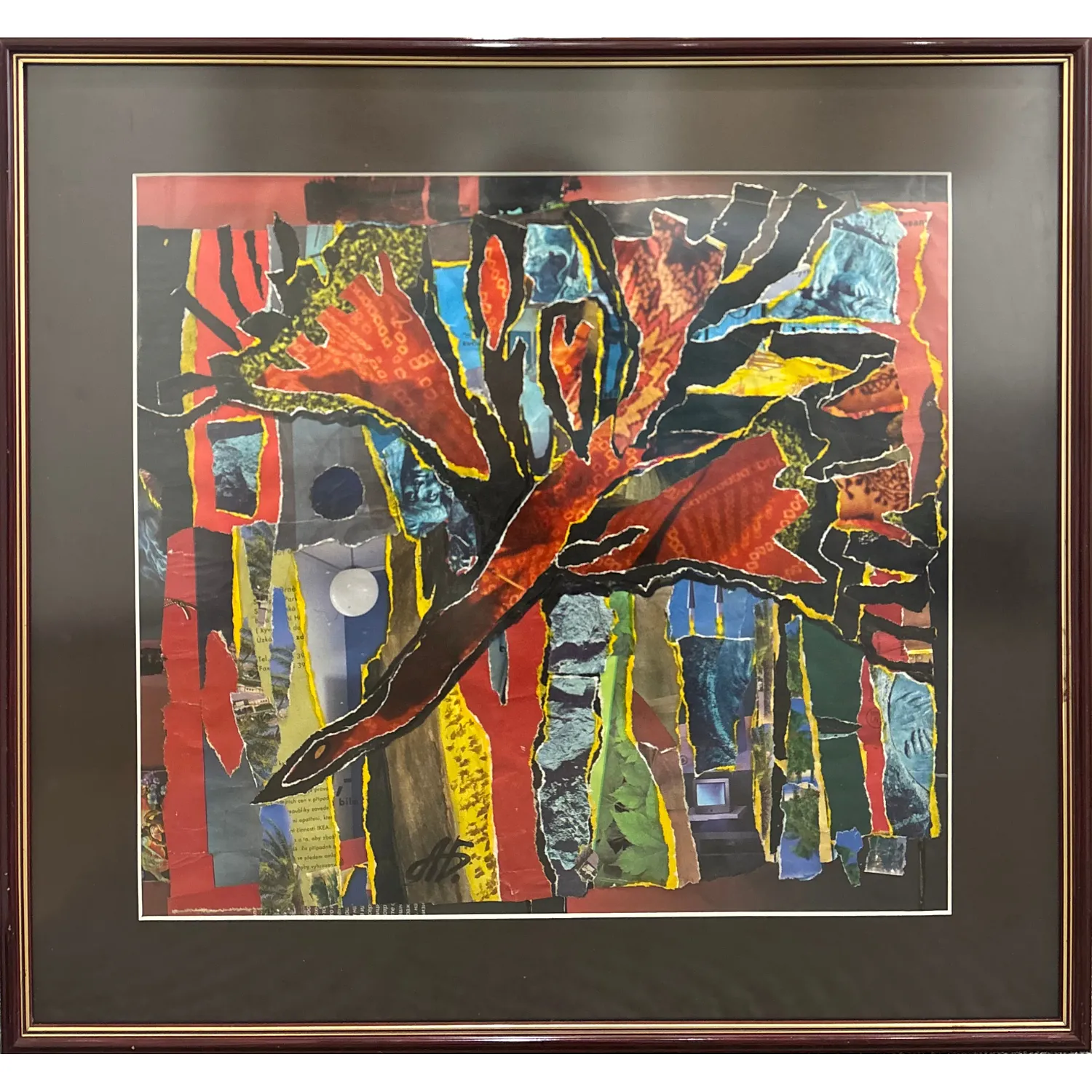 Image of Red crane by Agnesa Bachynska-Selska, size: 41 х 44,5 cм, made of collage, Appliqué medium, priced at $350
