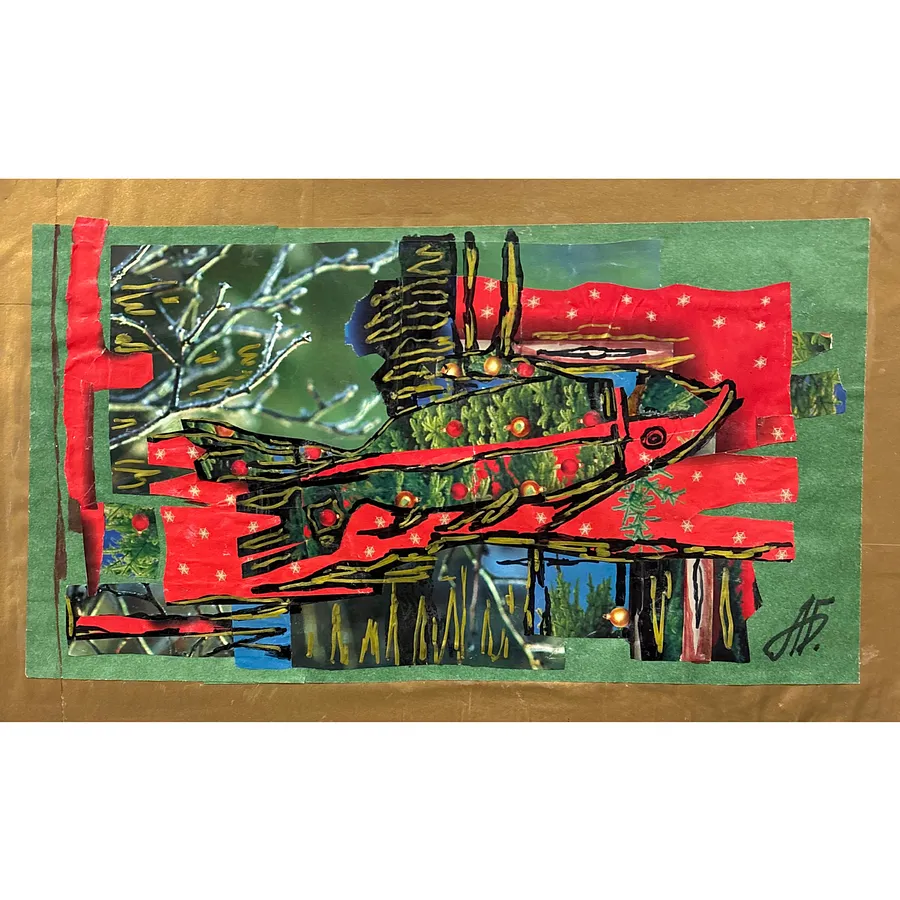 Зображення "Зимова святковість" від Бачинська-Сельська Аґнеса, розмір: 20 х 38 см, матеріали: папір, картон, колаж, ціна: $100