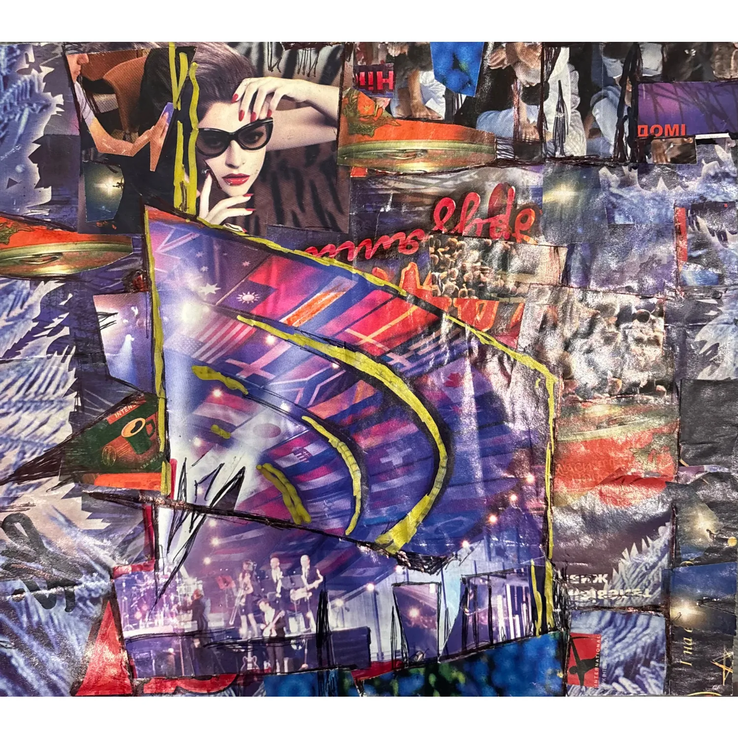 Image of The night of joy by Agnesa Bachynska-Selska, made of collage, Appliqué medium, priced at $100 Photo 2 of 2.